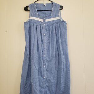 Pink K Kmart Women S House Dress Nightgown Blue Pearl Snap Front Grannycore FLAW